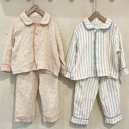 Clothing Sets Deer Jonmi 2023 Autumn Children Pajamas Long Sleeve Tops Pants 2pcs Striped Cherry Printed Toddlers Kids Sleepwear Outfits