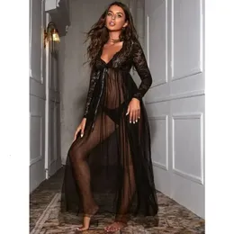 Set sexy Donne sexy Lingerie Sleepwear Donna Trasparente Pizzo floreale Maglia Abiti lunghi Robe Mujer Biancheria intima erotica Costumi erotici 231128