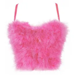 Camis Faux Fur Solid Pink Performance 작물을 착용하는 가을 코르셋 탑 섹시한 탑 여자 브래지