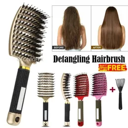 Hair Scalp Masaż grzebień Bristle Nylon Hair Szczęście mokro Curly Delangle Anti-Static Hair Brush Professional Salon Style fryzjerskie 231128