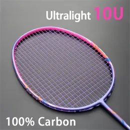 Racchette da badminton più leggere 10U 52G racchette da badminton in fibra di carbonio completa corde racchetta da allenamento professionale tensione massima 35 libbre con borse per adulti 231124
