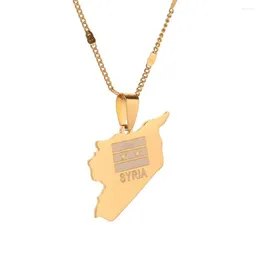Pendant Necklaces Stainless Steel Gold Color Syria Map Flag Syrians Charm Jewelry