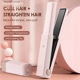 Curling Irons 2 em 1 USB Cordless Hair Straightener Splint Hair Styling Curler Rosa Curling Dormitório de Viagem Portátil para Presente Único Q231128