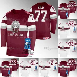 Camisa do Campeonato Mundial de Hóquei da Letônia 2023 IIHF Kristaps Zile Karlis Cukste Janis Jaks Ivars Punnenovs Kristers Gudlevskis Ralfs Freibergs Ronalds Kenins