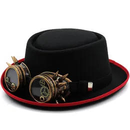 Szerokie grzbiet czapki wiadra Kapiety Kobiety Mężczyzny Kieliszki sprzętowe Punp Stype Pie Hat Dad Wool Feld Fedora Hat for Lady Gentleman Gambler Boater Trilby Hat 231127