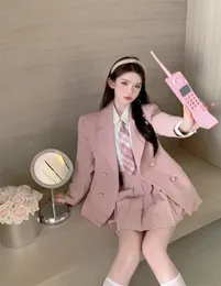 Clothing Sets Japanese Student JK School Uniform Korean Fashion Sweet Blazers Girls Sexy Kawaii Mini Pleated Skirt Y2k