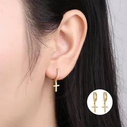 Hoop Earrings Micro-set Cross Dangle For Women Temperament Ear Buckle 18K Gold Plated Vingtage Jewelry Accessories Aretes De Mujer