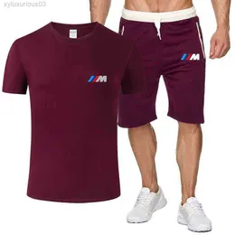 2023 BMW M Summer Casual Suit T Shirt + Trousers Two Piece Sportswear Gym Brand