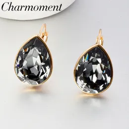 Charm Charmoment Takı Siyah Siyah Gri Kristal Çember Küpeler Gözyaşı Şakası Kız Sevgilisi Elegance Kadın Küpe Düğün Basit Modeli Hediye 231128