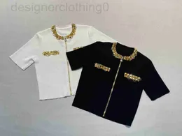 女性用Tシャツデザイナーラグジュアリーバル23春/夏の新しい丸いネックとダイヤモンドのセレブスタイル多目的ニットトップQ134