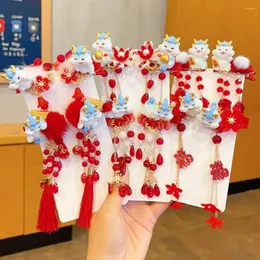 Hair Accessories 1Pair Pearl Cartoon Dragon Clip Bowknot Flower Year Tassel Hairpins Korean