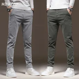 Men's Pants MINGYU Brand Classic Work Stretch Cargo Pants Men Cotton Slim Fit Grey Green Korea Autumn Winter Thick Casual Trousers Male 231127