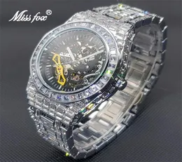Miss Hip Hop Ice Out Mechanical Men Watch Luksusowe pełne diamentowe szkieletowe zegar Wodoodporne automatyczne zegarki 22062227600210