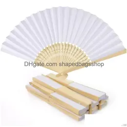 Party Decoration Wholesale White Folding Elegant Party Decoration Paper Hand Fan Wedding Favors Mariage Dance 21Cm Drop Delivery Home Dh6Yn