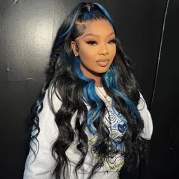 Blue Highlight Human Hair Wigs Transparent Lace Frontal Wig Brazilian Body Wave Lace Front Wig for Women Straight Synthetic Closure Wig