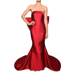 JEHETH DARD RED PROM Dress Long Big Bow Strapless Sweep Train Satin Mermaid Formal Evening Party Gowns Robe de Soiree