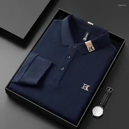 Men's Polos High End Brand Business Polo Shirt Mens Long Sleeved Cotton Spring And Autumn Exquisite Embroidery Casual Lapel T-shirt