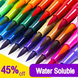 12PCSWATERCOLOR PENS CHILD SAFE WATERCOLORマーカーブラシペンデュアルチップフィデリナー描画用の書道絵画12色セットアートサプライP230427