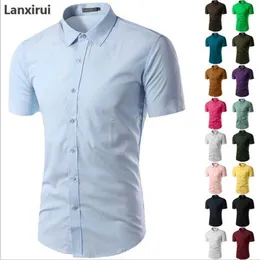 Men's Dress Shirts Summer Fashion Mens Shirt Casual Slim Fit Business Formal Shirt Short Sleeve Mens Solid Chemise Homme Asian Size M-3X P230427