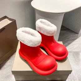 designer rain boots for women, fashionable anti slip adult water shoes, waterproof casual short boots, warm wool big toe winter snow ankle boots Red Christmas gift