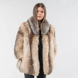 Casaco de pele de raposa natural de peles com colarinho para o inverno 2022 Factory de sobretudo de pele de moda personalizada