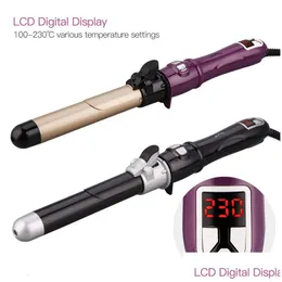 Curling Irons LCD Digital Rotary Cabelo Curler Turmalina Cerâmica Rolo Rotativo Ondulado Curl Varinha Mágica Aquecimento Rápido Estilo Drop Entregar Dhucm