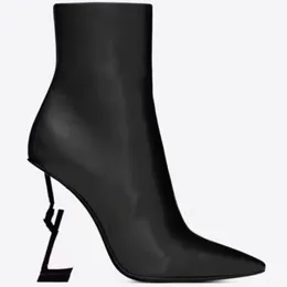 Opyum Ботильоны с острым носком на каблуке специальной формы 10,5 см для девочек и женщин, дизайнерская кожаная замшевая подошва, модные ботильоны, обувная фабрика