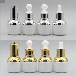 30 ml puste napełnienie ekskluzywne Pearl White Glass Bottle Bottle Olejki Eteryczne Kosmetyki Jar Pojemnik na garnek Fiolka ze szklaną pipetą Dropper Drruw