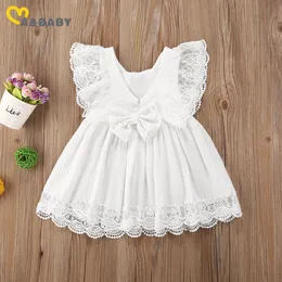 Aile Eşleşen Kıyafetler Ma Bayi 6m 5y Gaun Putih Anak Balita Putri Busur renda fırfırlı musim panas baju kostum 230428