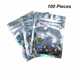 Packing Bags Wholesale 100Pcs Lot 3 Sizes Glittery Zipper Lock Aluminum Foil Reusable Food Packaging Mylar For Zip Resealable Gifts Dhwgx