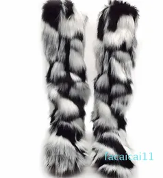 Boots Winter Knee high Women Fur Brand Design Luxury Fluffy Long Female Thick Non slip Cotton