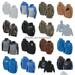 Männer Frauen Jugend Detroitlionshoodies 2023 Brown Salute To Servicenflfootball Plover Performance Fl-Zip Hoodies Schwarz Grau Drop Lieferung Dhggb