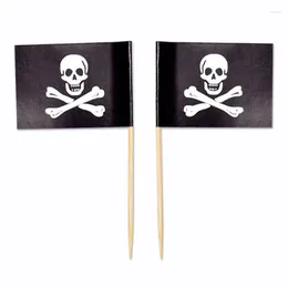 Party Decoration 100Pcs/Lot Small Flag 25x35mm Pirate Halloween Cupcake Candy Wooden Stick