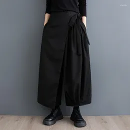 Damenhose Japanischer Yamamoto Dunkler Stil Hohe Taille Bandage Schwarz Herbst Breites Bein Culotte Street Fashion Frauen Frühling Casual