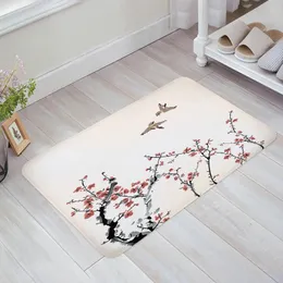Carpets Chinese Style Ink Painting Plum Flower Bird Kitchen Floor Mat Living Room Decor Carpet Home Entrance Doormat Anti Slip Rug
