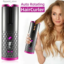 Curling Irons Cordless Auto Rotating Ceramic Hair Curler USB Rechargeable Curling Iron LED Display Temperature Adjustable Curling Wave Styer Q231128