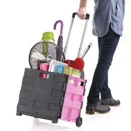 Ultra-Slim Rolling Collapsible Storage Pack-N-Roll Utility-carts, with Telescopic Handle, for Home, Garden, Shopping