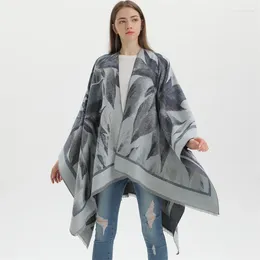 Lenços 2023 Poncho Shawl Outono e Inverno Estilo Chinês Tinta Lavagem Floral Split Outer Scarf Mulheres