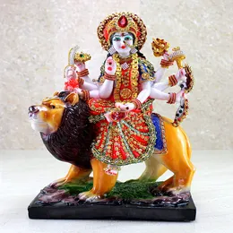 Durga Maa Mata Rani Sherawali Murti 우상 동상 조각 조각 Pooja Idols 홈 장식 수지 -11 5 인치 - 멀티 컬러