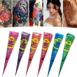 Tatuagens Coloridas Desenho Adesivos DIY Colorido Henna Tatuagem Colar Preto Laranja Vermelho Verde Henna Cones Indiano Para Tatuagem Temporária Adesivo Body Paint Art ConeL231128