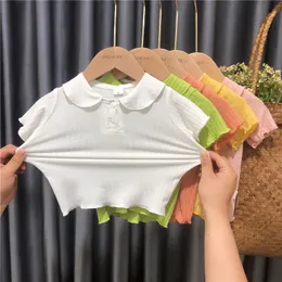 Tshirts Kids Polo Shirt Shortsleeved Baby Girl Summer Fashion Korean Version Simple Wild Top Thin 230427