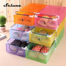 Bins Box Closet Organizer Transparent Plastic Stapble Shoe Boxes Case Storage Container Office Foldbar Clear Drawer W0428