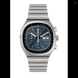 Relógios de pulso Hruodland F022 Retro Quartz Chronograph Homens Relógios Sapphire Vidro Azul Preto Aço Inoxidável Moda Vestido Relógio de Pulso