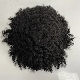 6 tum brasiliansk jungfrulig mänsklig hår ersättning B# svart färg 10mm våg full spetsstopp för svarta män
