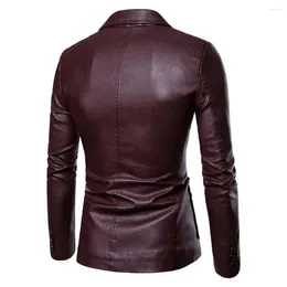 Men's Jackets Single-breasted Men Jacket Fashionable Faux Leather Suit Coat Lapel Style Long Sleeve Business With For Windproof