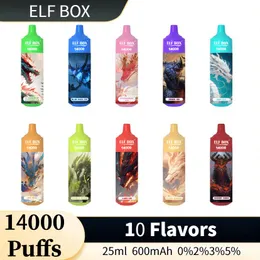 24hr shipping V ape Box Original ELF BOX 14000 Puffs Disposable E Cigarettes 10 flavors 0.8 ohm Rechargeable 0% 2% 3% 5%