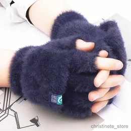 Children's Mittens Plush Fingerless Gloves Female Winter Mitten Soft Warm Student Women Flip Gloves Outdoor Write Gloves Thickened Cold Protection