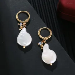 Dangle Earrings Jewelry Women's High Quality 18K Goldメッキの幾何学的なサークルチャーム手作りのウォータードロップ淡水パールバロック