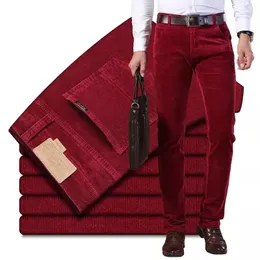 Herrbyxor Autumn Winter Men's Thick Warm Corduroy Pants Fleece Trousers Manlig Casual Business Style Long Jeans Män 231127