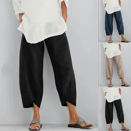 سروال نسائي سراويل غير رسمية مع جيوب للفتيات 5 ألوان S-5XL نساء الصيف التاسع اللون الصلب الخصر الأوسط فضفاضة